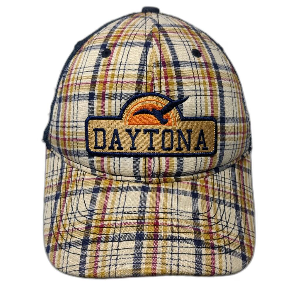 Bioworld Daytona Trucker Hat Blue Beige Plaid Mesh Snapback One Size Seagull